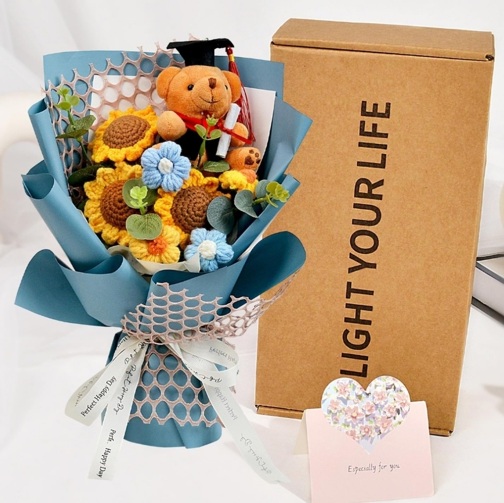 Graduation Gifts Crochet Flowers Bouquet, Sunflower Graduations Flower Bouquet